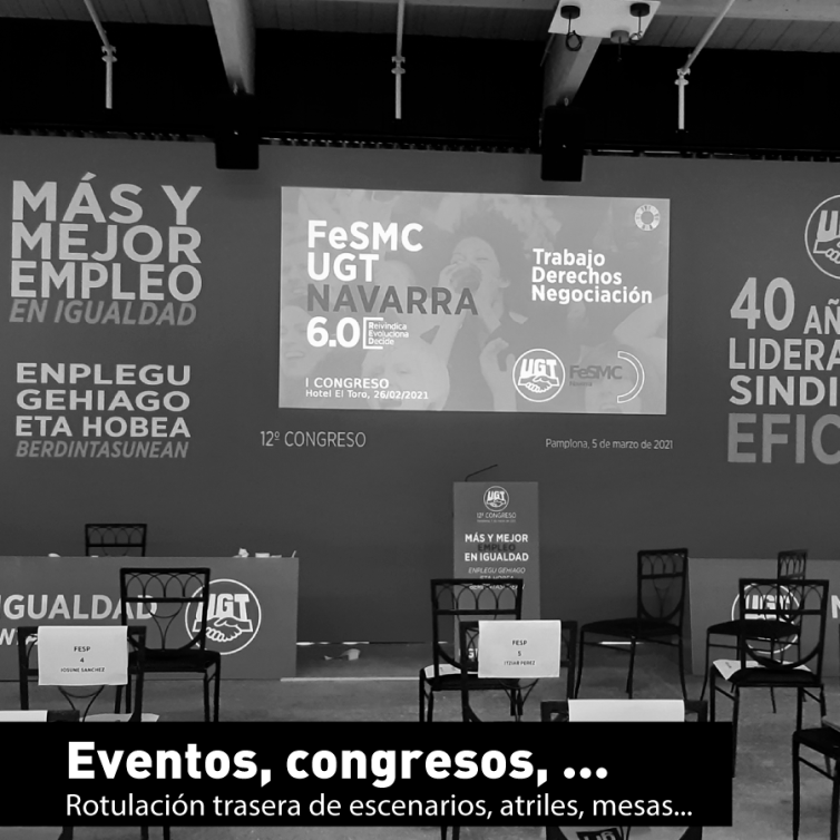 Fondo de escenario, mesas, atril, etc para evento, congresos.